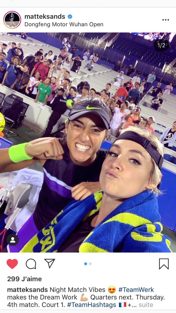 Great experience playing doubles for the first time with @matteksands in @wuhanopentennis ! Lot of fun 🤪 great matches and a 1/4 final 💪🏻👊🏻
Thanks Beth for playing with me 😊
#wuhanopen #gamesetmattek #FlywithCaro #teamhastags 😅