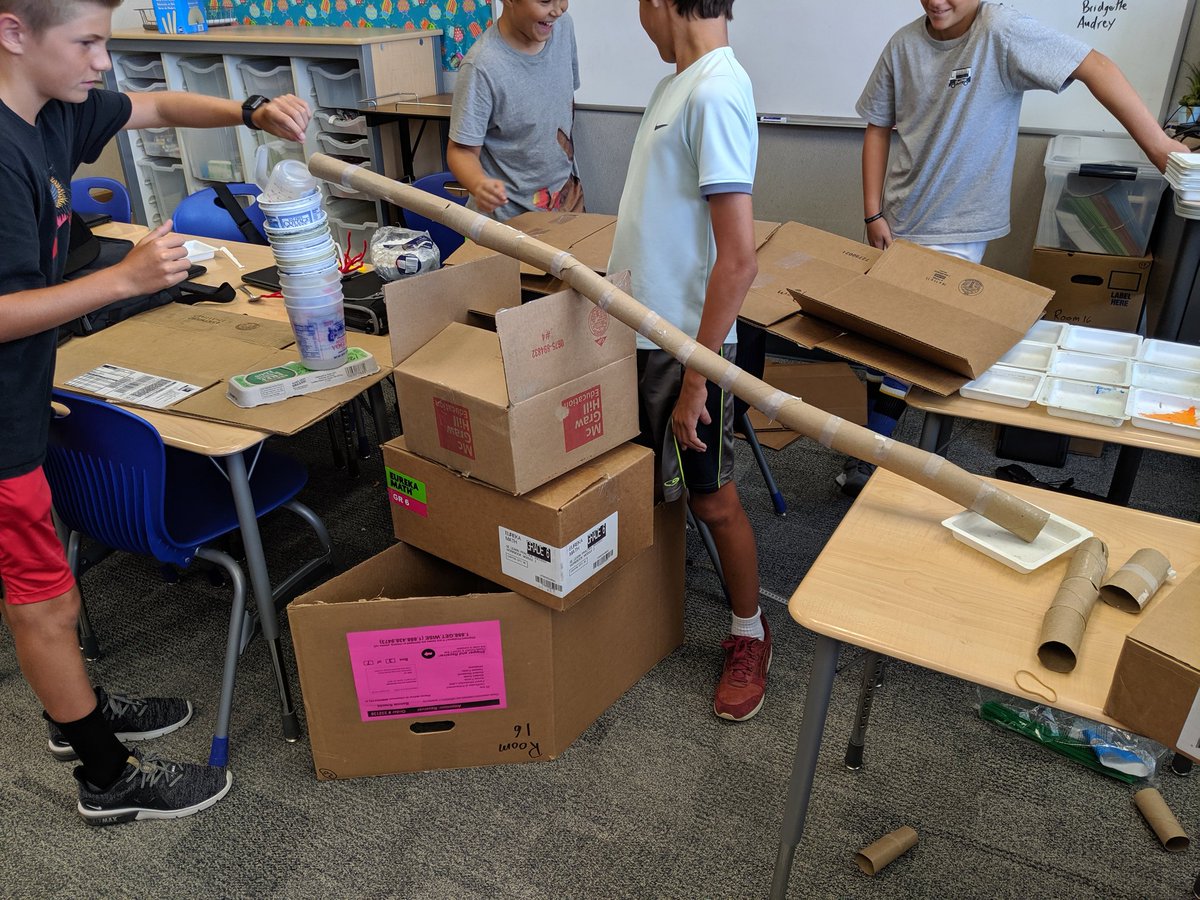 KnechtSTEM's tweet photo. While the girls learn about the importance of being kind, the boys learn about cyberbullying and engineering teamwork. I thought they'd go for catapults but innovative ramps were the preferred method to cross a 1-meter chasm. @SRTMSEagles #pvshares https://t.co/SPITYhyHUx