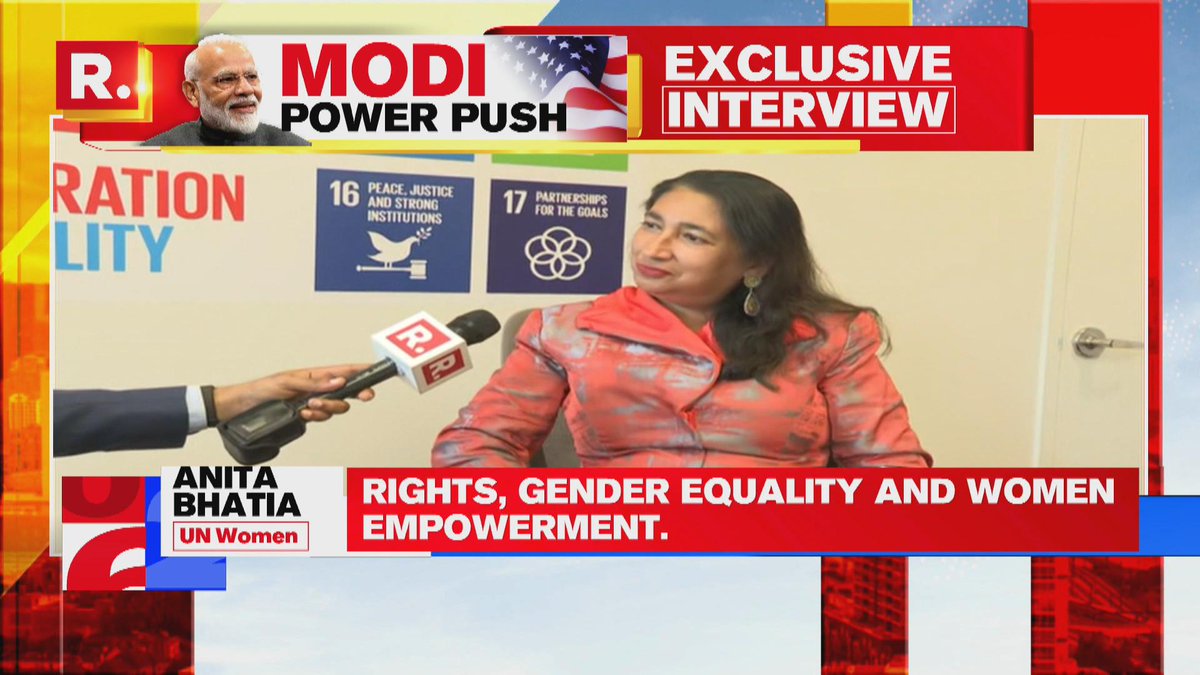 republic's tweet photo. #ModiUNGASpeech | Deputy Executive Director for UN Women Anita Bhatia speaks to #RepublicInAmerica on Indo-US ties.
Tune in to watch here - https://t.co/Ar5oNWEpM1 https://t.co/m2Dta2f8TD