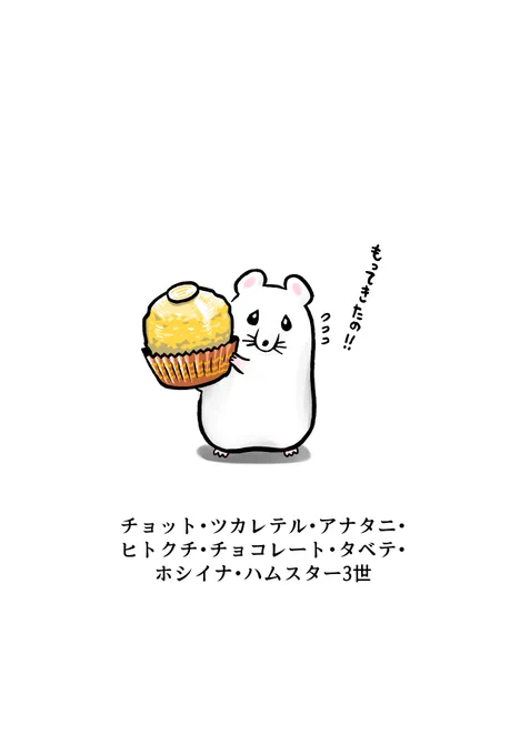 今日もがんばるあなたに一口チョコレートを差し入れしたいハムスターを描きました。 