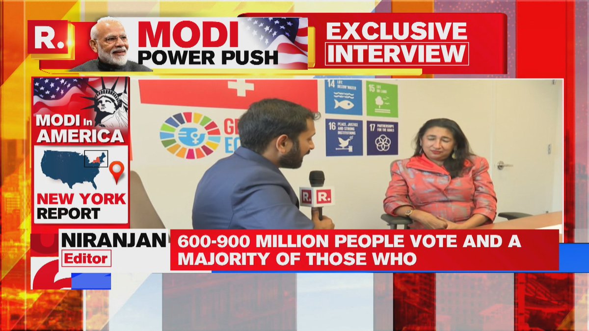 republic's tweet photo. #ModiUNGASpeech | I met Smriti Irani in India, her vision towards promoting gender equality is fantastic: Deputy Executive Director for UN Women Anita Bhatia speaks to #RepublicInAmerica
Tune in to watch here - https://t.co/Ar5oNWEpM1 https://t.co/UFHBO5F6os