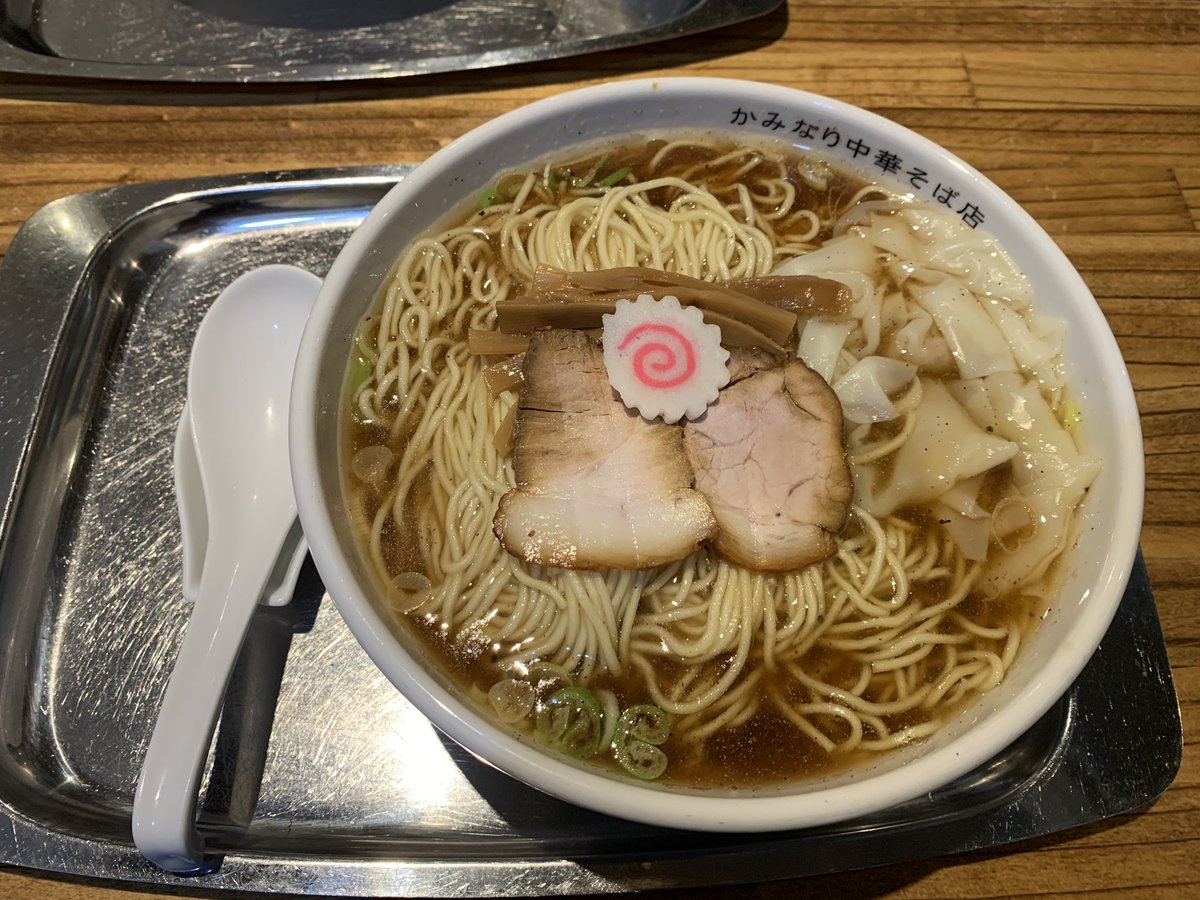 マンマル かみなり中華そば 煮干し中華そば大盛2玉 ワンタントッピング ボリューム満点で美味かったー かみなり中華そば 煮干し中華そば 大盛 ワンタントッピング ボリューム満点 満足 大阪市長居