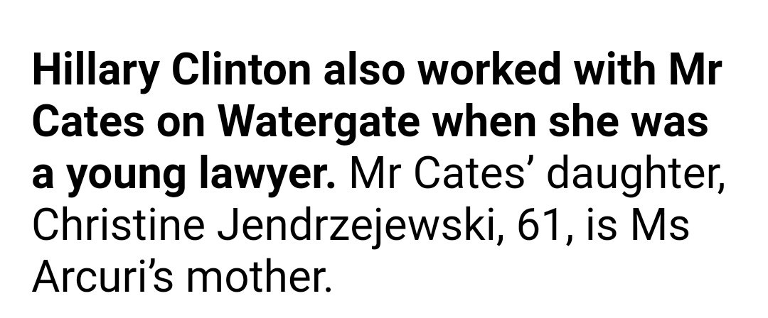 The Pole-Dancer's Pedigree: Lawrence Lessig, Arcuri's cousin, became a lawyer to follow in the footsteps of his uncle, Jennifer's granddad. Richard Cates was heavily involved in the impeachment of Richard Nixon, working together with Hillary Clinton.  https://www.standard.co.uk/news/politics/jennifer-arcuri-grandfather-of-entrepreneur-linked-to-boris-johnson-led-probe-into-watergate-scandal-a4247386.html