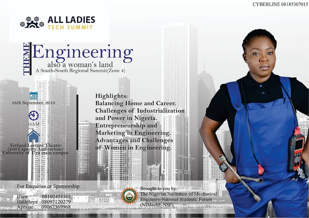 All Ladies Tech submit a South South Regional Submit 2019

#femaleengineersrock #femaleengineer #femaleengineernetwork #femaleengineering #womeninengineering #womenintech #womenintechnology  #engineeringstudent #automotiveengineering #automotivetechnician
#engineering