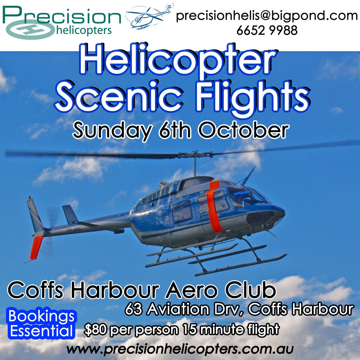 PrecisionHelis's tweet photo. Helicopter scenic flights - Sunday 6th Oct, $80 per person, bookings essential. Coffs Harbour, New South Wales School Holidays, Precision Helicopters https://t.co/stpTbBmRDW