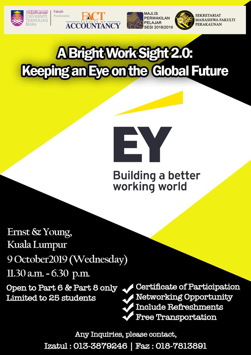 SMFPerakaunan's tweet photo. Assalamualaikum w.b.t 💚

Attention to students of Faculty of Accountancy UiTM Puncak Alam

Industrial Visit: A Bright Work Sight 2.0 

Below are more details and link to register:- 
https://t.co/Usjxcsi9HJ https://t.co/aFsAvF1Diz