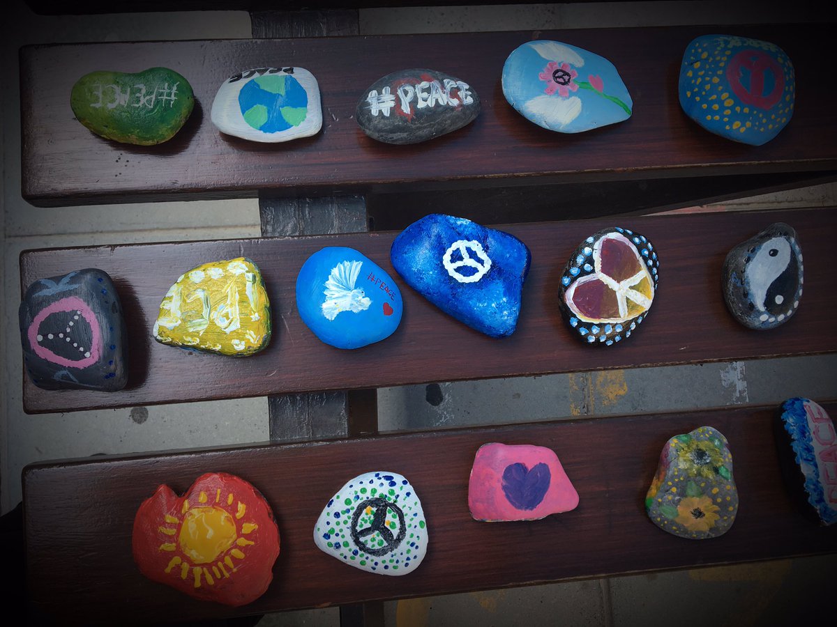 Rola_AlHammoud's tweet photo. #PEACE @stchrisbahrain to reflect the plea for peace through social media. Where there’s love and unity, there’s peace 🕊 peace rocks, peace poems, peace chats, peace painting, peaceful volleyball match and a minute of silence to mark the day 🕊 #PeaceOneDay  ❤️ https://t.co/outdQjj8eq