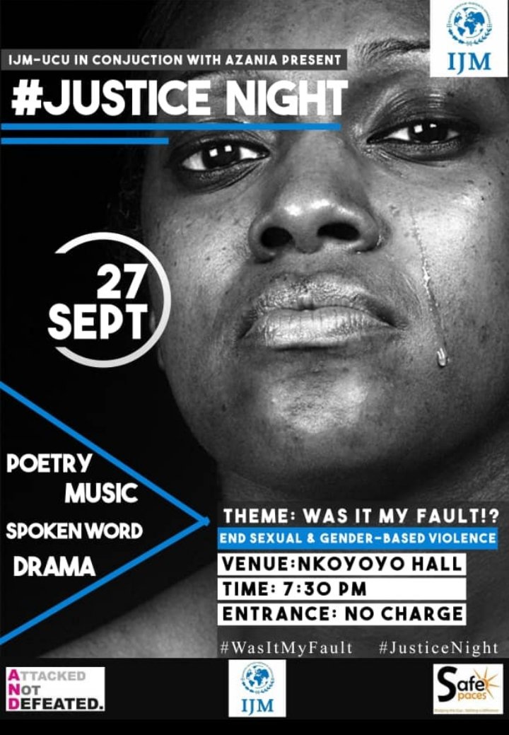 thrive_uganda's tweet photo. Tonight we are in Uganda Christian University for #JusticeNight with @IJM and @Safe_SpacesOrg Poetry, Music, spoken word and drama to #EndSexualGenderBasedViolence. Come and let's #Bringdownthe90% Special thanks to our peer educators in UCU @Owomunshozi https://t.co/3GlhjsoyQY
