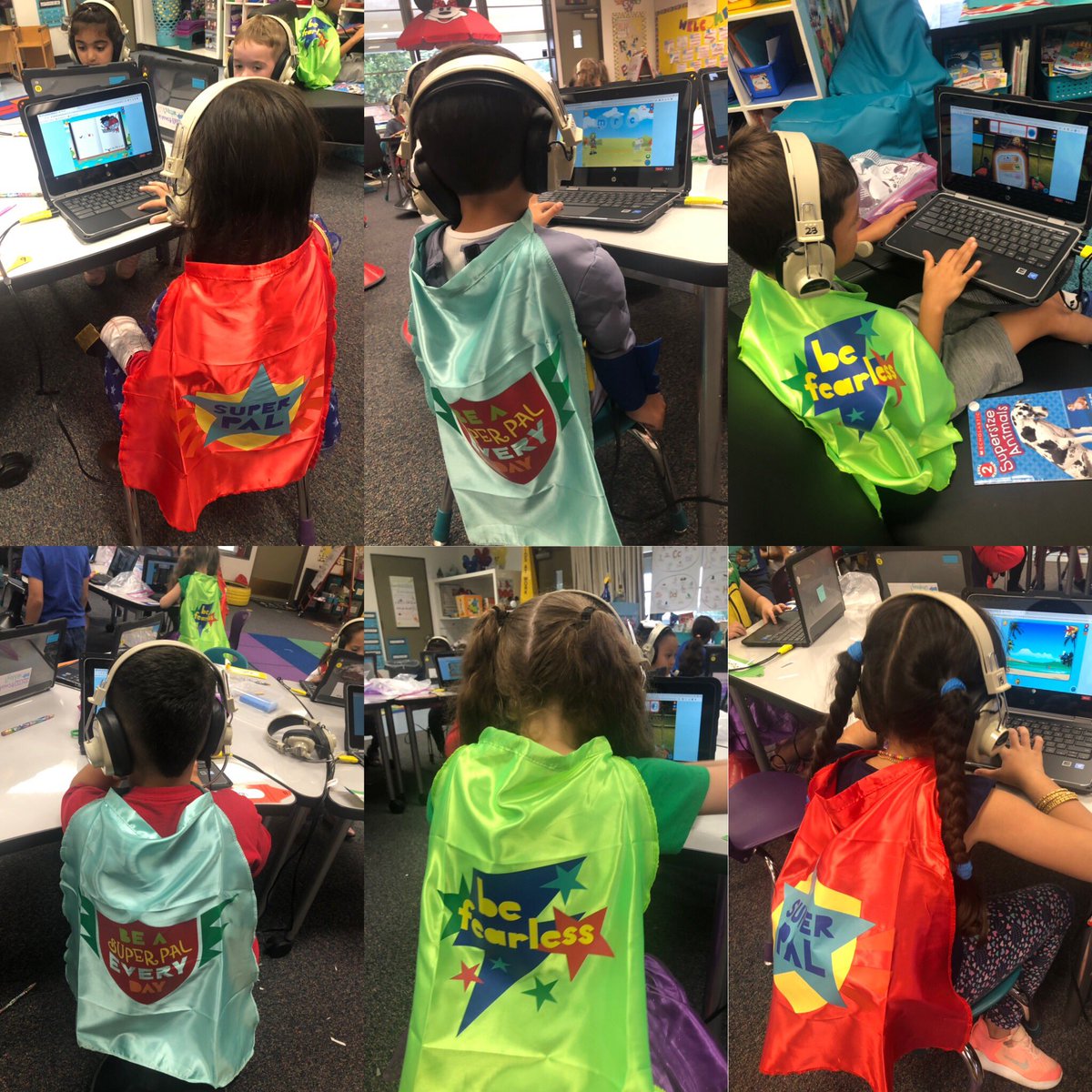 MissKeffer's tweet photo. Took advantage of our superhero dress up day and introduced our super student capes! Looking forward to using these in #Keffergarten this year! @Hall_Hawks @CajonValleyUSD #superpal #befearless https://t.co/RVgnnhqaDN