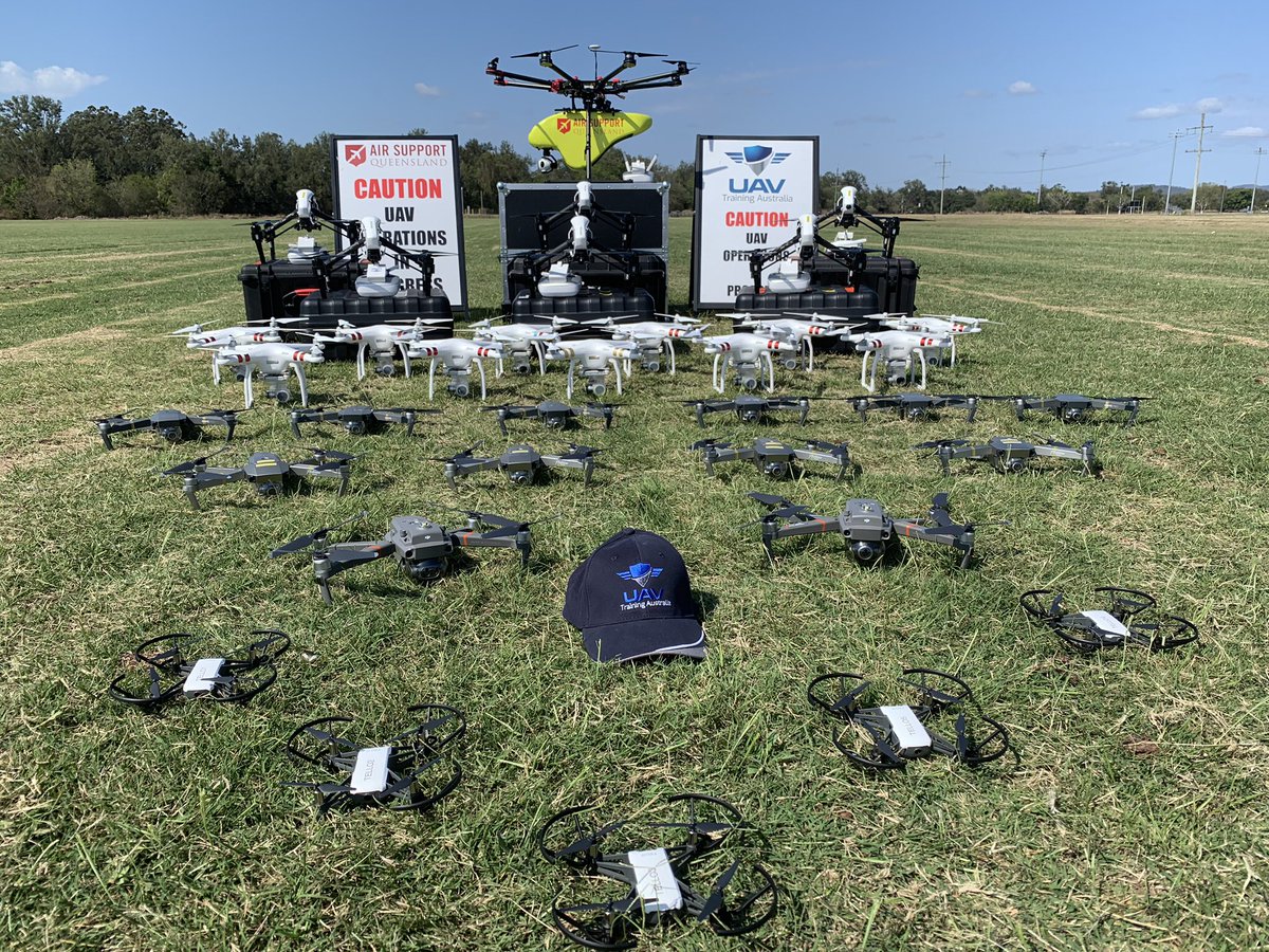 Two very happy year 12 RPAS students from Ferny Grove State High assisting the team at UAV Training Australia with the six monthly RPAS technical inspections . And YES they all have to be test flown