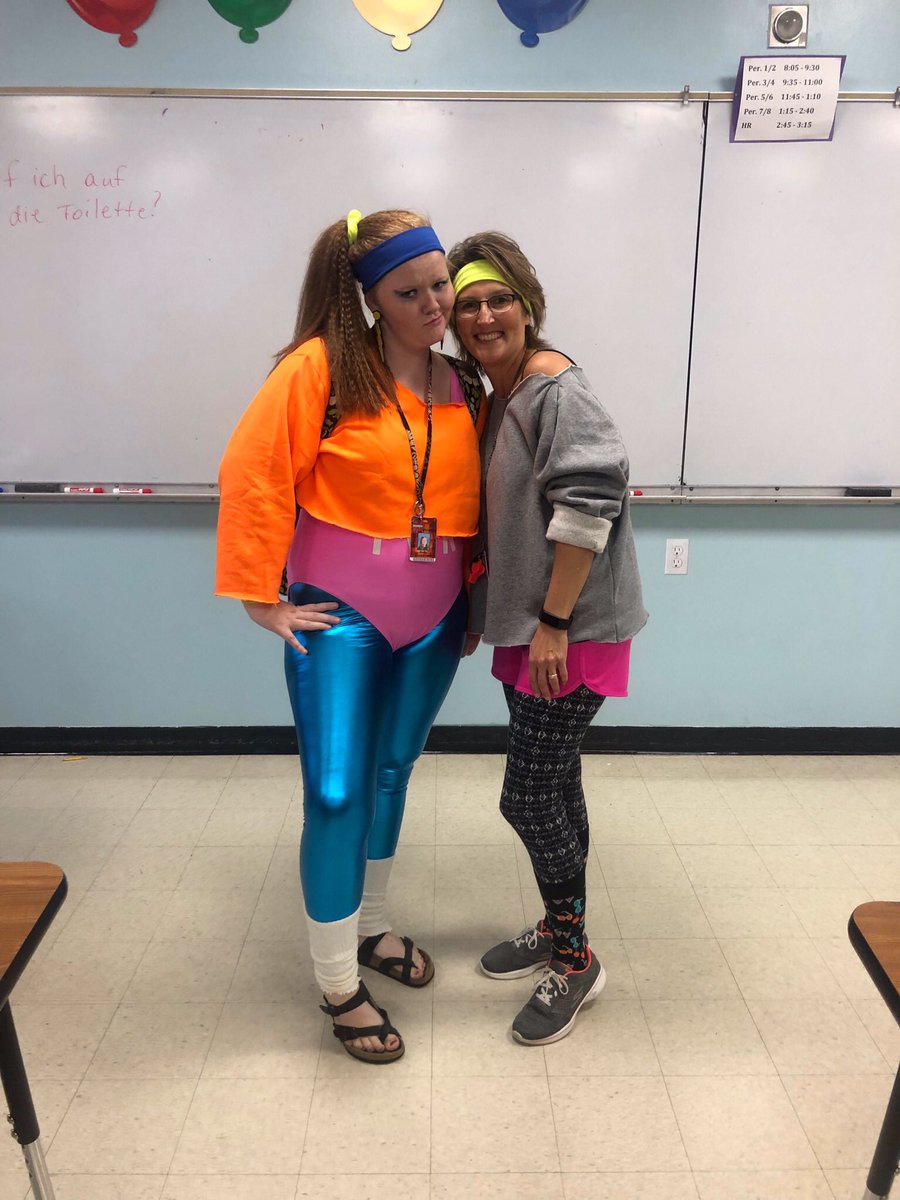 HuronStuCo's tweet photo. 80’s work out day!!! Remember to wear your homecoming shirts tomorrow!!! Reminder that all the pics are on facebook! 🐯 #hurontigers #hhsgotthebeat https://t.co/wMKCjWkkDA