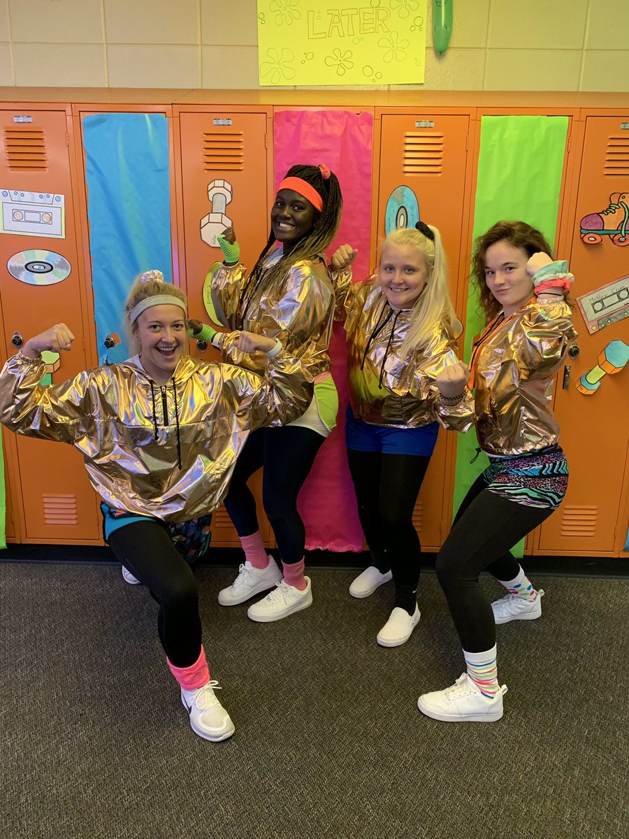 HuronStuCo's tweet photo. 80’s work out day!!! Remember to wear your homecoming shirts tomorrow!!! Reminder that all the pics are on facebook! 🐯 #hurontigers #hhsgotthebeat https://t.co/wMKCjWkkDA