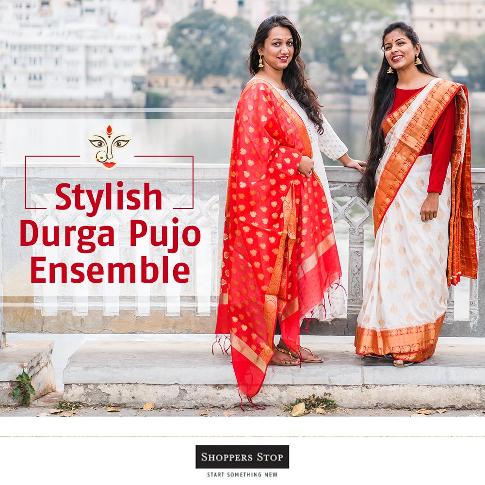 shoppersstop's tweet photo. The festive season calls for an ethnic wardrobe update, and with Durga Puja around the corner, there's no better time to start curating than now. We have lined up a few looks we know you will love! #DurgaPuja #DurgoPujo #DurgoPujoStyleTips #SSStyleHub https://t.co/1tlqsAjJ5J https://t.co/Z4pdxHYYtZ