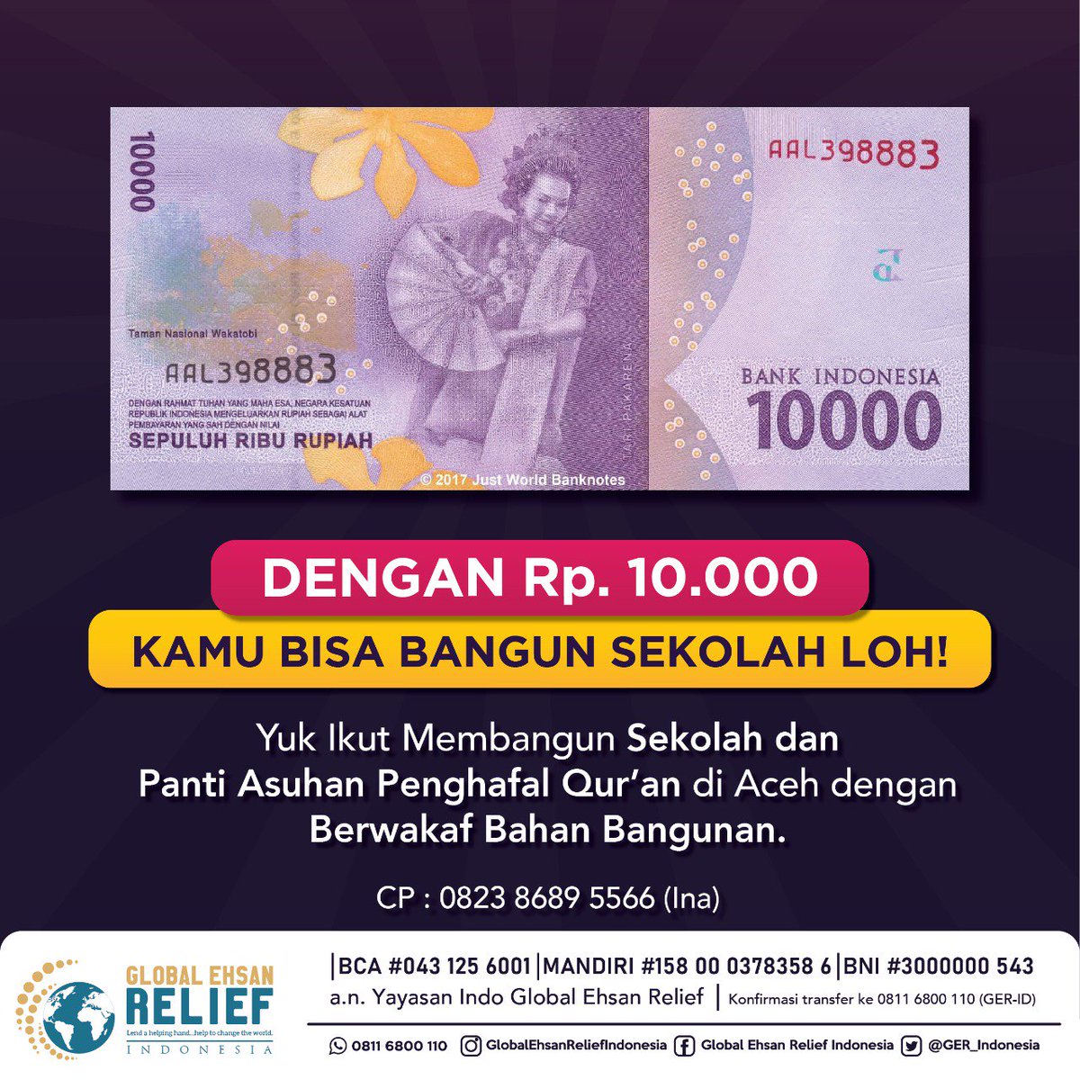 GER_Indonesia's tweet photo. Yuk Ikut Membangun Sekolah dan Panti Asuhan Penghafal Qur’an di 

Donasi Wakaf bisa disalurkan ke Rekening
#BNI 3000 000 543 
#MANDIRI 158 000 378 3586 
#BCA 043 125 6001
a.n. Yayasan Indo Global Ehsan Relief

#IOC #GERID #WakafBangunan #WakafMahad #WakafPantiAsuhan https://t.co/RYI5caVpng