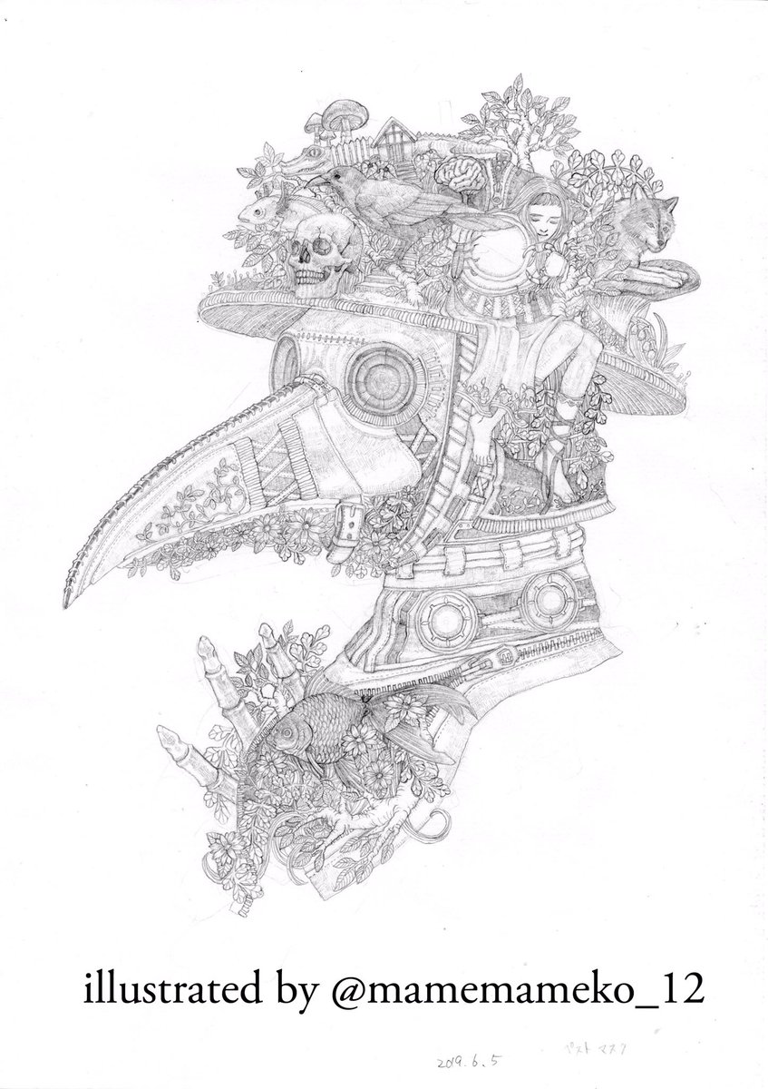 鬼太郎姫 A Twitter 塗り絵1枚完成 大豆 イラストさん Mamemameko 12 の線画 ペストマスク を 許可を得て塗りました Thank You コロリアージュ 大人の塗り絵 Adultcoloringbook