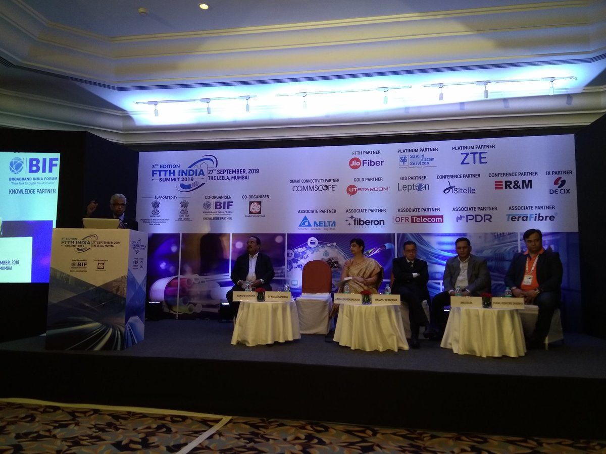 'Wireless fiber can help provide broadband services in geographically challenging locations' - Mr. TV Ramachandran addressing the inaugural session at FTTH India Summit 2019 #Broadband #fiberoptics #fiberconnectivity