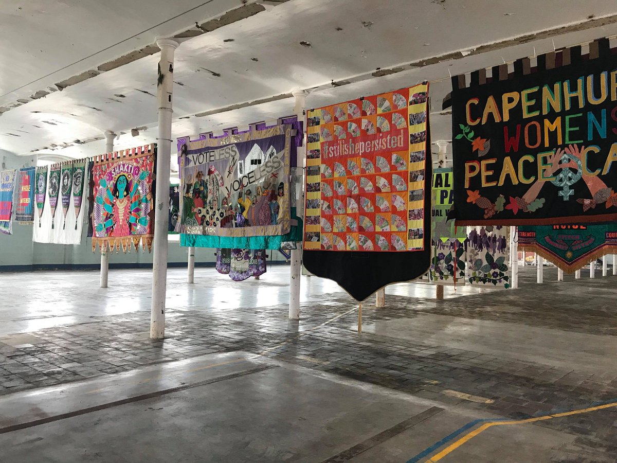 Work being installed for British Textile Biennial.
3 Oct to 3 Nov, Brierfield Mill, Burnley, Lancs
Excited to have work alongside so many beautiful banners. 
#britishtextilebiennial #textileartist #politicalart #activism #artivism #politicsofcloth #bannerculture