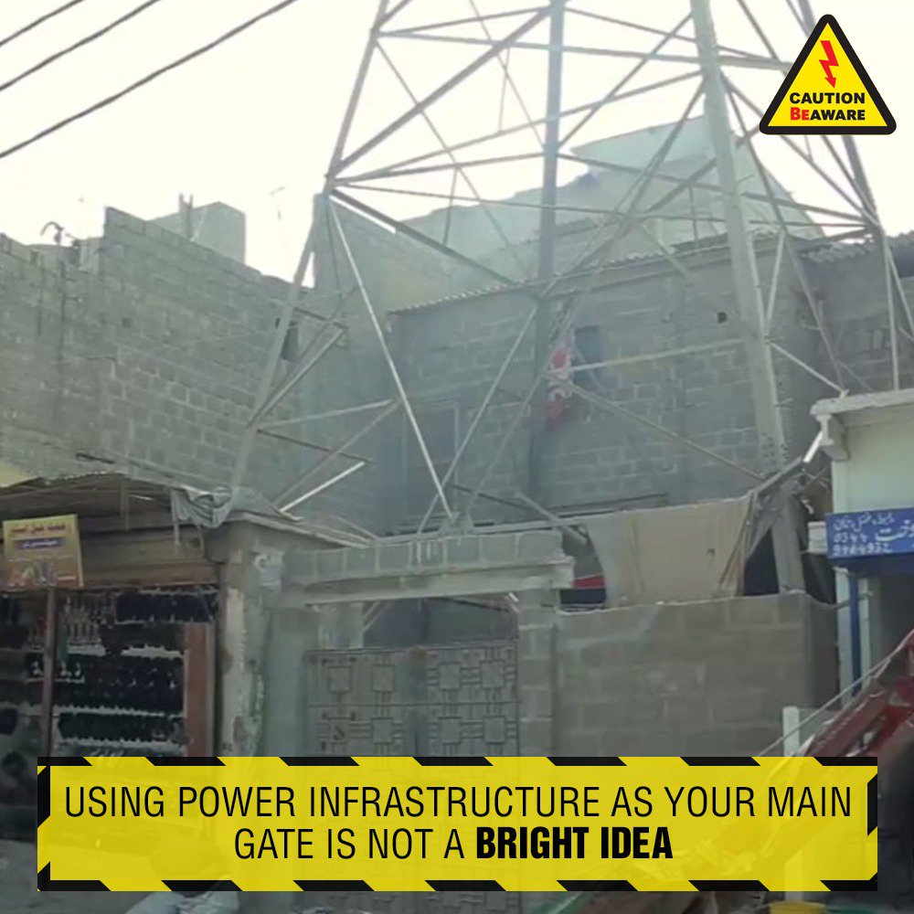KElectricPk's tweet image. Using power infrastructure as a main gate is not a bright idea. #Encroachments are illegal and a public #SafetyHazard