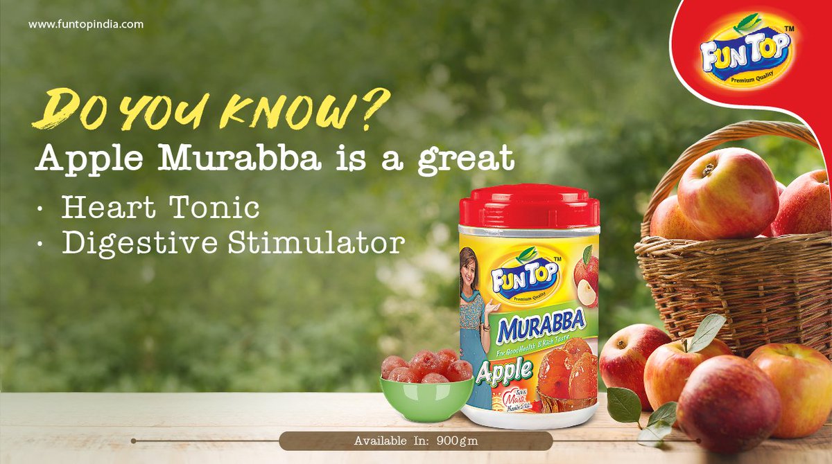 funtop_india's tweet photo. #FunTop #AppleMurabba increases the #MuscularStrength of the #Heart and #strengthens the #DigestiveSystem. Include it in your daily #FoodInTake for a #HealthyLife
.
.
#TasteTheDifference #FunTopIndia #FunTopIndiaProducts #FunTopMurabba #Murabba #HealthBenefitsOfApple https://t.co/KtweghZjkY