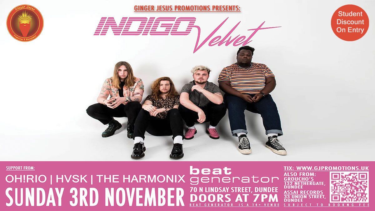 ❗️SUPPORT ANNOUNCEMENT❗️

We have a meaty lineup of acts supporting @INDIGOVELVET_ in <a href="/BeatGenLive/">Beat Generator</a> in November:

<a href="/OHRIOband/">OHRIO</a> | @hvskband | The Harmonix

Get involved!

TIX: 
Groucho's Record Store - 01382 228 496
Assai Records - 01382 205 671
ONLINE - ti.to/gjpromotionsuk…