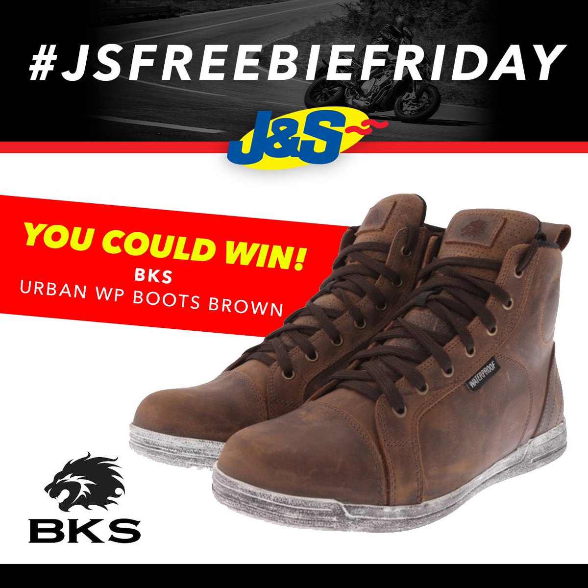 #JSFREEBIEFRIDAY #FREEBIEFRIDAY Follow us on #Twitter and #Retweet for a chance to win a pair of BKS Urban WP Boots! You can also enter on #Facebook and #Instagram Comp closes on Tues Oct 1st #Competition #Win #Prize #BKS #Motorcycle #Motorbike #Biker #BikerBoots #MotorcycleBoots