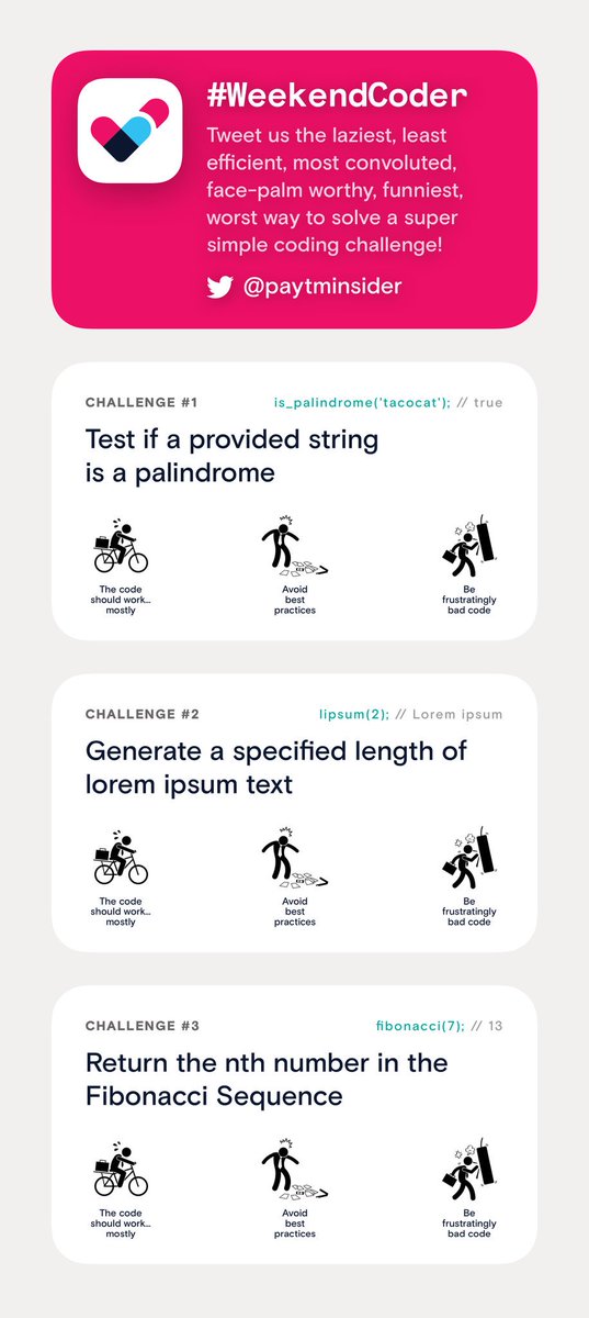 karthikb351's tweet image. Hello TL, introducing the #WeekendCoder challenge. Pick one of these three beginner coding problem statements and then solve it as... poorly as possible.