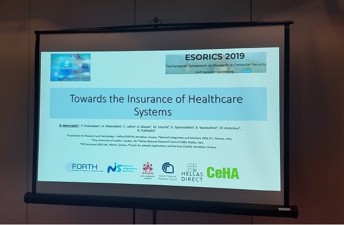 ArrestThreat's tweet photo. Dr George Hatzivasilis on "Towards the Insurance of Healthcare Systems" at #esorics2019 #MSTEC https://t.co/v98ORkEokb