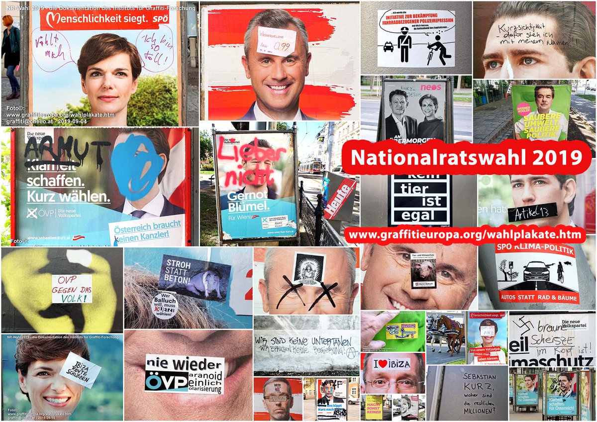 WienerZeitung's tweet photo. Interview: Mit Vandalismus habe das Gekritzel auf #Wahlplakaten nichts zu tun, sagt Graffiti-Forscher Norbert #Siegl – es sei vielmehr ein zeitgeschichtliches Dokument der österreichischen Seele. Von @pet_temp https://t.co/rEx3NMTsOa https://t.co/u2r9UQsziw