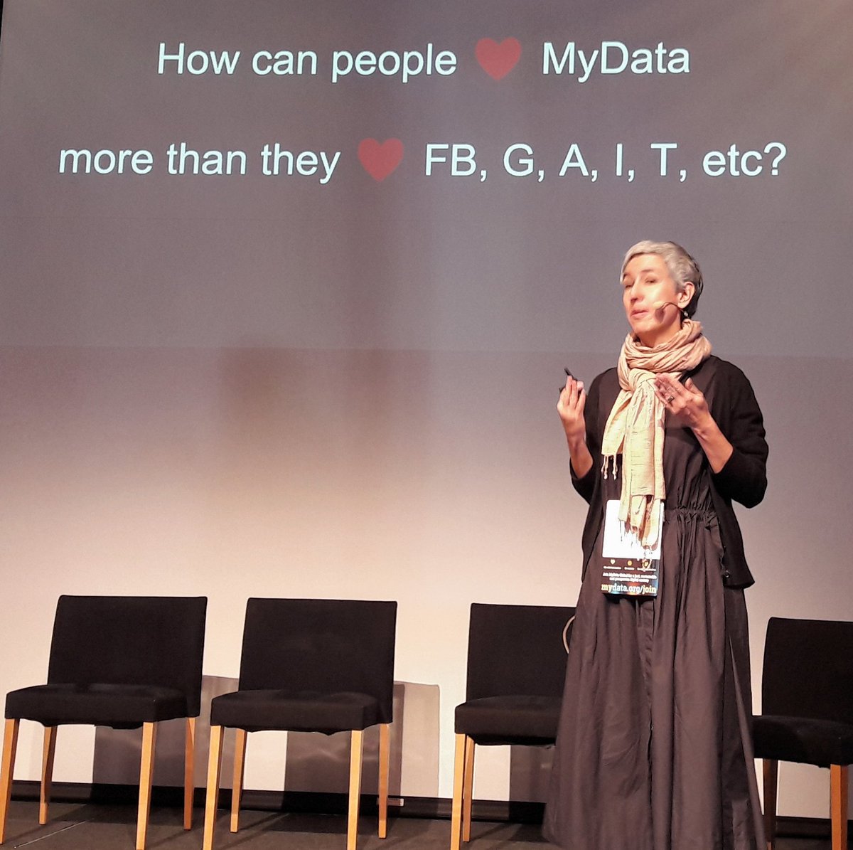 Paula Bello is asking a key question we all here at #MyData2019 are anxious to solve:
 
How to make #MyData loveable?
 
How to move to mainstream?
 
The Design Thematic Group will be working on this, but we'll need everyone's help.
  
<a href="/adafortrust/">adafortrust</a> is an excellent start!