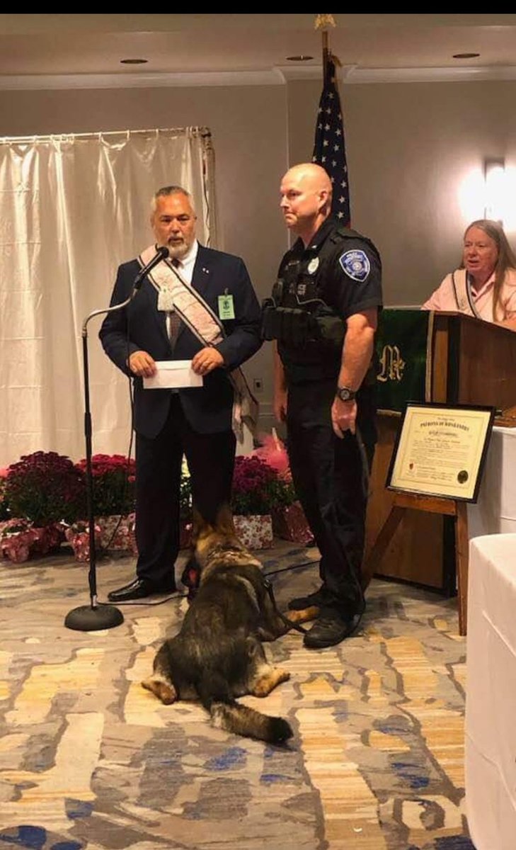 K9 Garry assisted in accepting a very generous donation from the RI State Grange.  We accepted the funds on behalf of the RI Police Work Dog Association.  The funds donated will directly assist in any future vet bills for K9 Viking.  Our deepest gratitude to both organizations.
