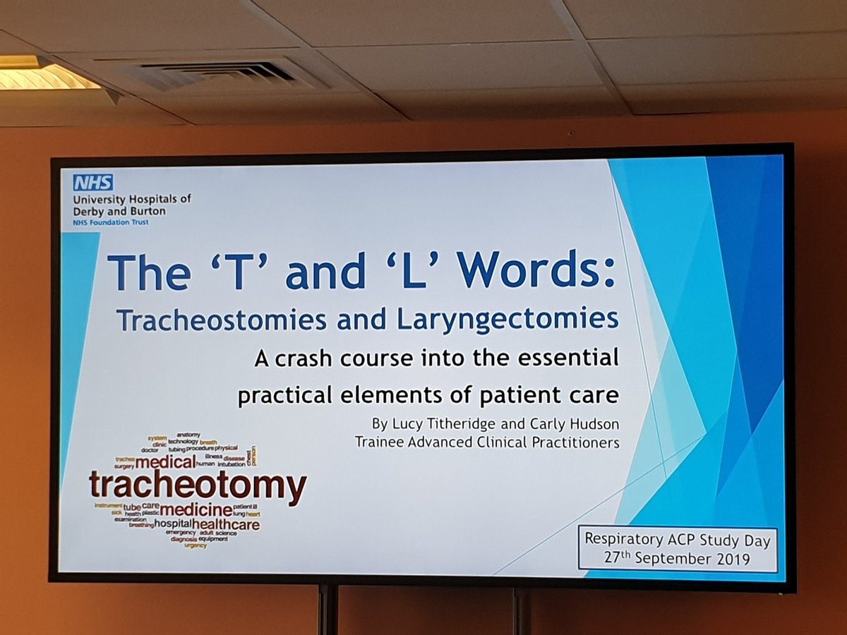 EmmaToplis's tweet photo. Fantastic informative presentation on tracheostomies & laryngectomies from 2 of @uhdb AHP trainee ACPs Lucy & Carly. @RdhRespiratory #respiratory #ACP #EMRespACP #advancedpractice https://t.co/jLJLwvL3DX