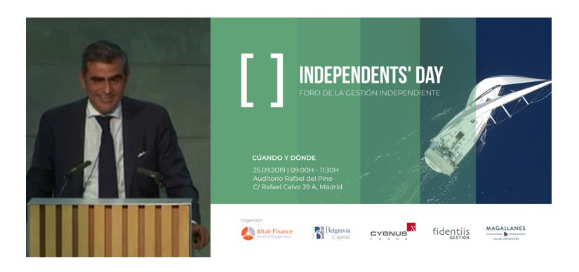 Cygnus en el Independents's Day, Foro de Gestión Independiente, 25/09/2019. Siga la intervención de Juan Cruz en nuestra página web cygnus-am.com/comunicacionesp
