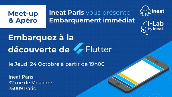 mehdifeki's tweet image. #Flutter verbe du 1er groupe qui signifie qu'une personne est à la pointe des dernières technologies Mobile de #Google.
#Meetup @FlutterParis @FlutterFrance le 24 octobre animé par nos experts @mslimanii et @mikaoelitiana