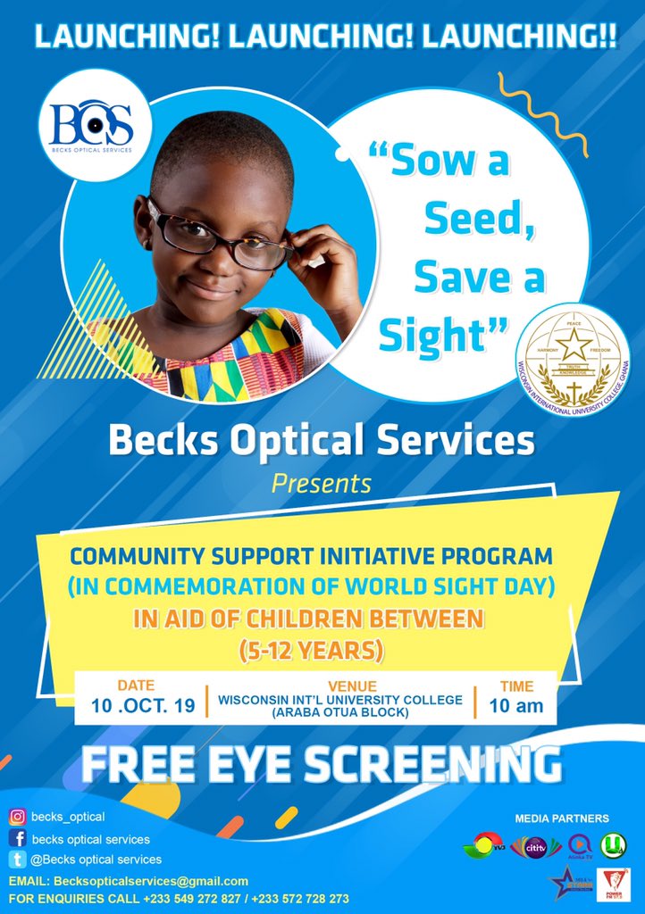 BecksOptical's tweet photo. FREE EYE SCREENING โผ๏ธ
Community support initiative program (in commemoration of world sight day)
In aid of children between 5-12 years
Join us. Sow a Seed. #SaveASight https://t.co/TXbXOsQRVF