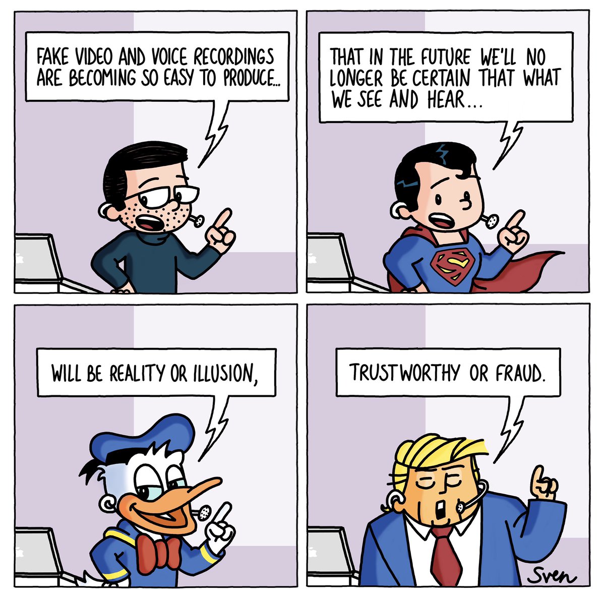 Sven_Seven's tweet photo. This technology to have anyone saying whatever on video without the person having really said it, might jeopardize how we look at trust, truth and even reality.
#deepfake #syntheticvideo #trust #truth #reality #disruption #artficialintelligence #video #populism #security #trump https://t.co/dxPLZMfR0V