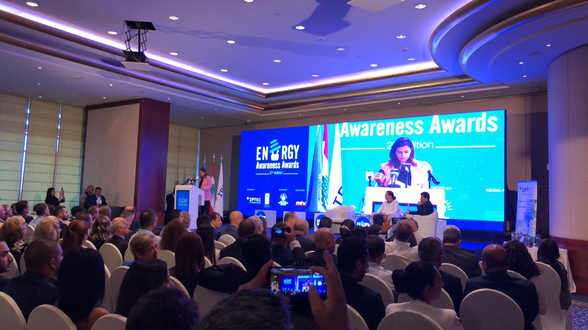LCEC_lb's tweet photo. H.E. Ms Nada Boustani Khoury, "our commitment to Renewable Energies is very strong" at the Energy Awareness Awards 2019 in partnership with IPTEC and UNDP. #IBEF2019 #IPTEC @NadaBoustani https://t.co/qdZYHye6Ov