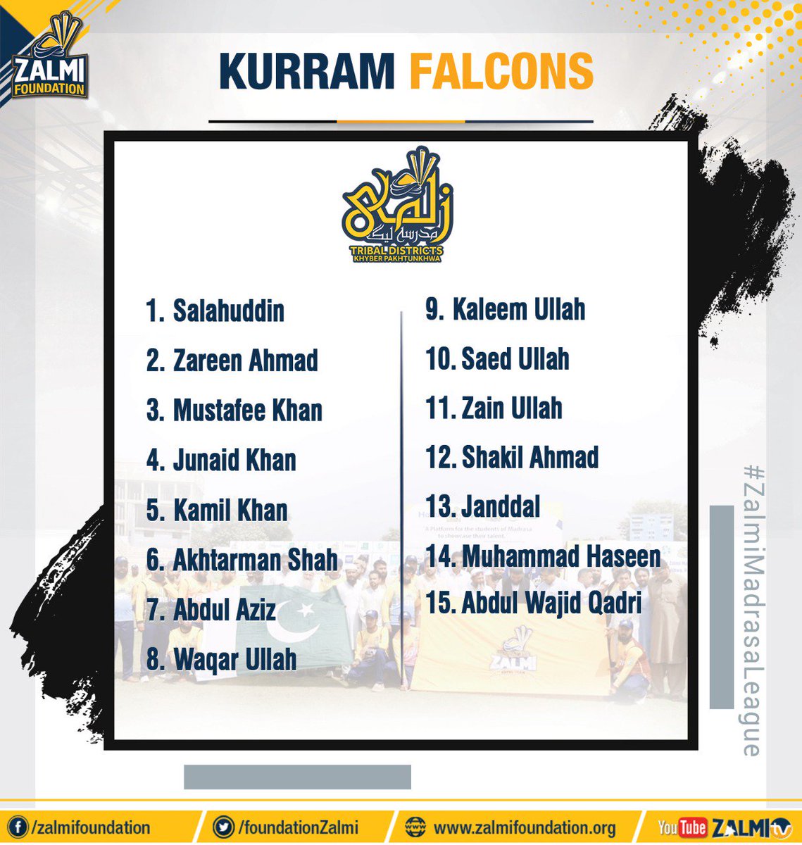 PeshawarZalmi's tweet photo. The Squads of the #ZML3 Teams. 🏆 Which team will emerge victorious? We shall find out soon enough. 

#ZalmiMadrasaLeague https://t.co/JU9BuN0htB