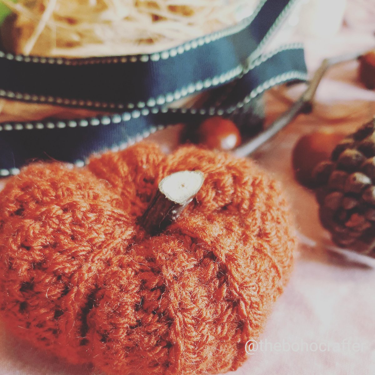 TheBohoCrafter's tweet photo. I love a bit of #autumncrafting and what better than this cute #crochet #Pumpkin! I used a stick from the garden to make the stalk. It's now ready to go on my #autumnwreath hurrah ✌ 🍁🍂🎃 https://t.co/N0Vm2q4Wo3
