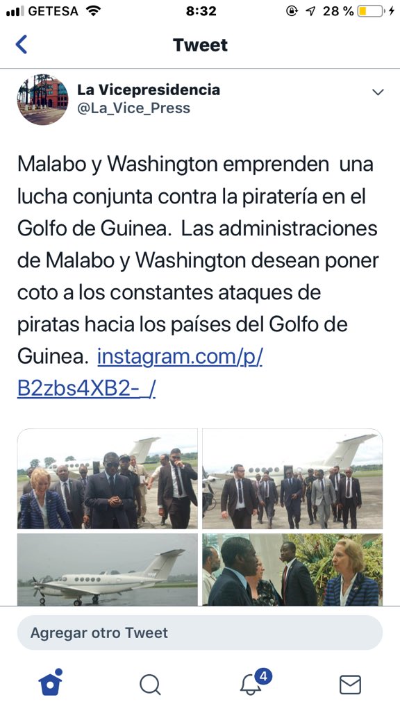 La Embajadora de EE.UU, Susan Stevenson, junto con el Vicepresidente de GE, Teodoro Nguema Obiang Mangue, tomaron un vuelo militar demostrando esfuerzos conjuntos para combatir la piratería, la pesca ilegal y narcotráfico con el fin de mantener la seguridad en el golfo de Guinea.