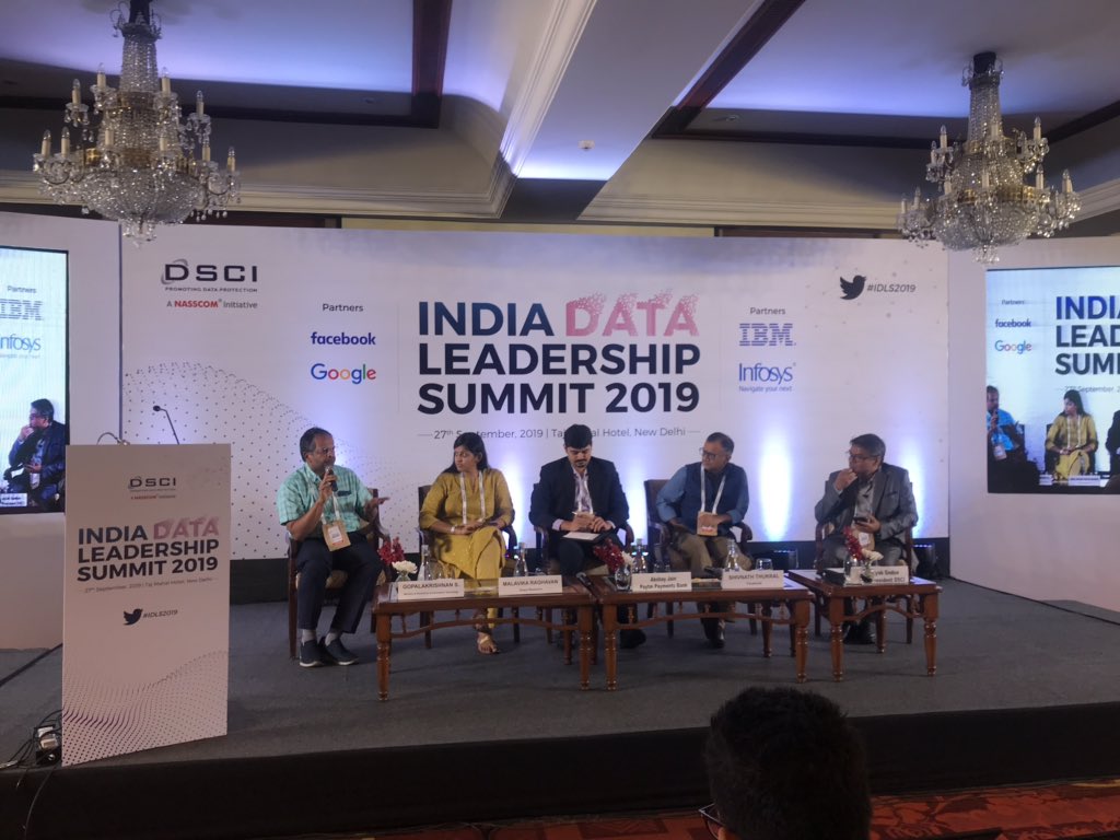 DSCI_Connect's tweet photo. Panellists at #IDLS2019 discussing how to leverage Digital Services for Financial inclusion. Thoughts shared by Gopalakrishnan S. @GoI_MeitY ; @shivithukral @facebook ; Malavika Raghavan, @teninthemorning @dvararesearch ; Akshay Jain, @PaytmBank & @godvinayak @_DigitalIndia https://t.co/NfnSuL4vZ9