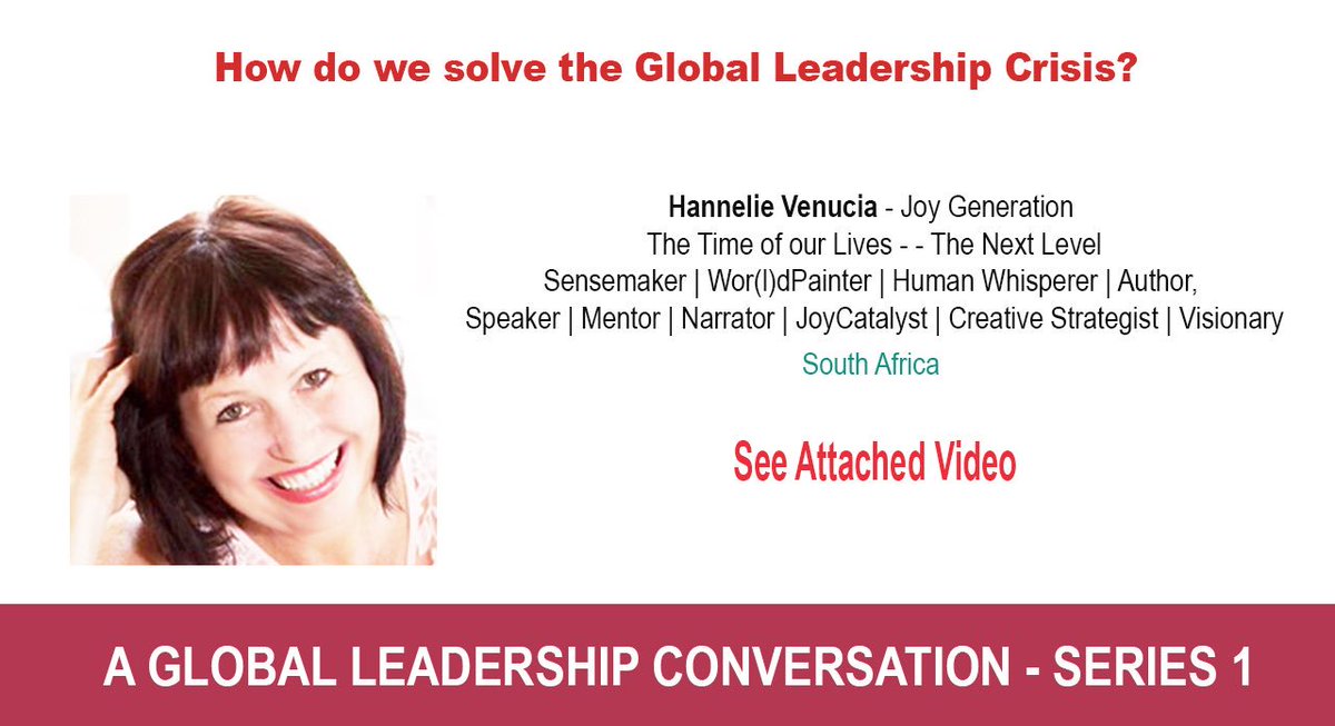 MeVisionAcademy's tweet photo. #LeaderAwareness #LeadershipAttributes we need to help solve the #GlobalLeadershipCrisis.
Join us on @GLPforAll - https://t.co/DSzosYHOR5 and become part of this global conversation.
VIDEO - https://t.co/XPDj4vZFTT
Leader-guest: Hannelie Venucia @JOYRendezvous https://t.co/zV5YkSxi3h