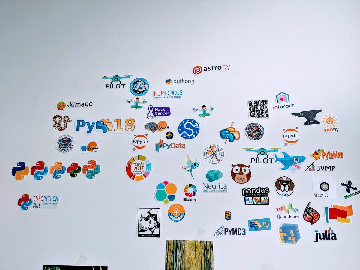 DaryaChyzhyk's tweet photo. New design of the walls in my lab
#stickers #opensource #python #science
#euroscipy #europython #pydata #pyss https://t.co/brkNwWw2vJ