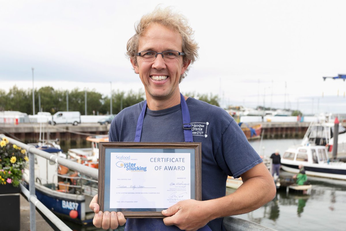 SeafoodFromScot's tweet photo. Our #ShuckOff champ Tristan Hugh-Jones from Loch Ryan Oysters is off to Galway to compete in the World Oyster Opening Championships tomorrow! 🏆💫

🤞Good luck Tristan!🤞 #LoveScottishSeafood https://t.co/aVAjB324sC