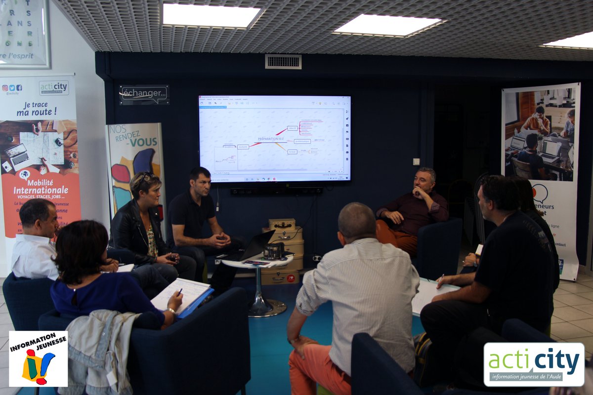 acticity's tweet photo. Première réunion de coordination, dynamique et collaborative de #laQuinzainedelinformationjeunesse par l'équipe @acticity. Avec la participation des #pointsinformationsJeunesse de @villedetrebes @CarcaInfos @mjclezignan @villedebram , Belvèze-du-razès. https://t.co/pCDJSgUWZT
