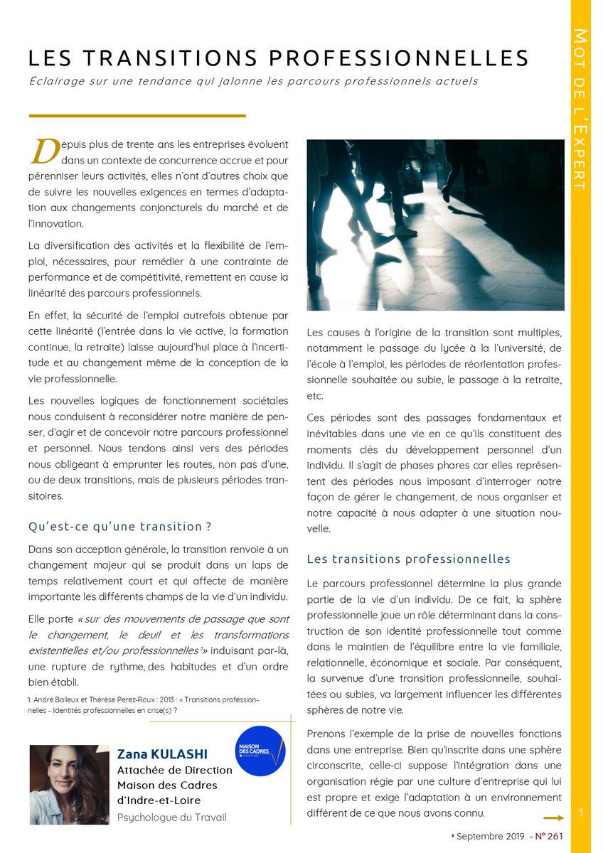 MaisonDesCadres's tweet image. Dans la rubrique &quot;Le Mot de l&apos;Expert&quot; de notre E-Newsletter mensuelle, retrouvez l’article de Zana Kulashi sur &quot;Les transitions professionnelles. Éclairage sur une tendance qui jalonne les parcours professionnels actuels&quot;
maisondescadres.net/sites/default/…