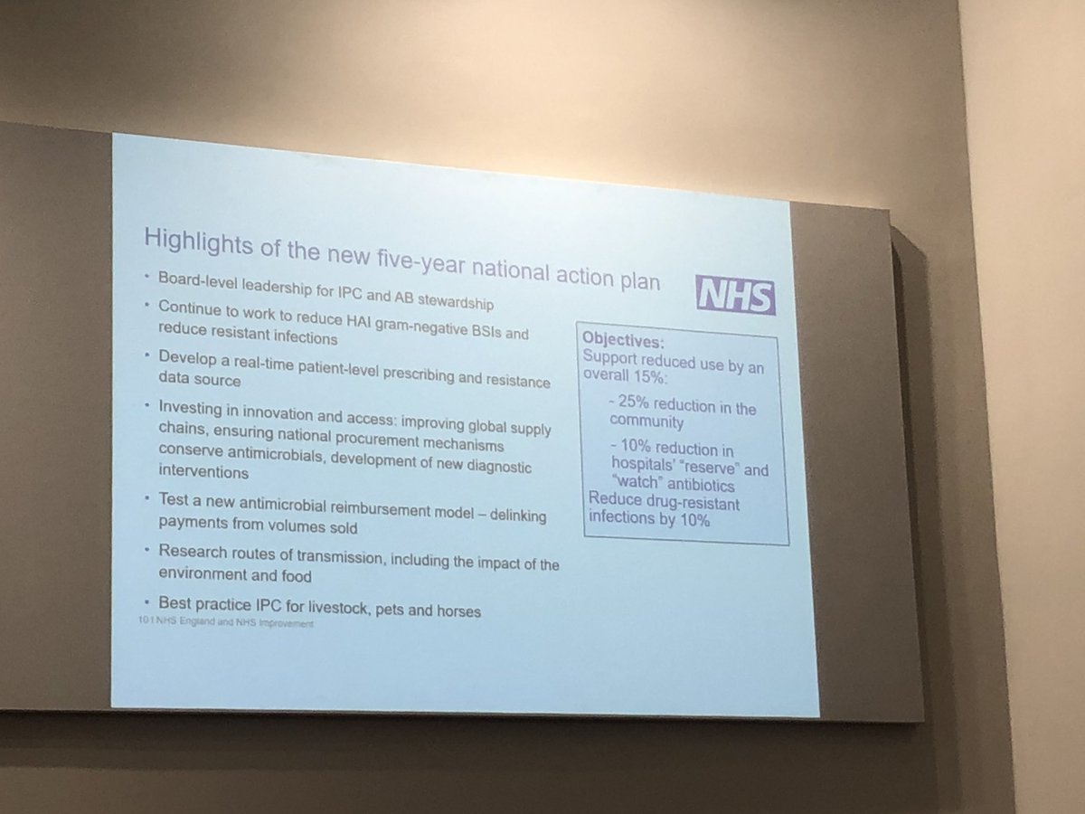 Very good to hear from chief pharmaceutical officer of <a href="/NHSEngland/">NHS England</a> at #THETconf on the linkages between national &amp; global efforts on tackling #AMR - emphasis placed on #SDGs &amp; <a href="/who/">World Health Organization (WHO)</a> global action plan and national action plan.