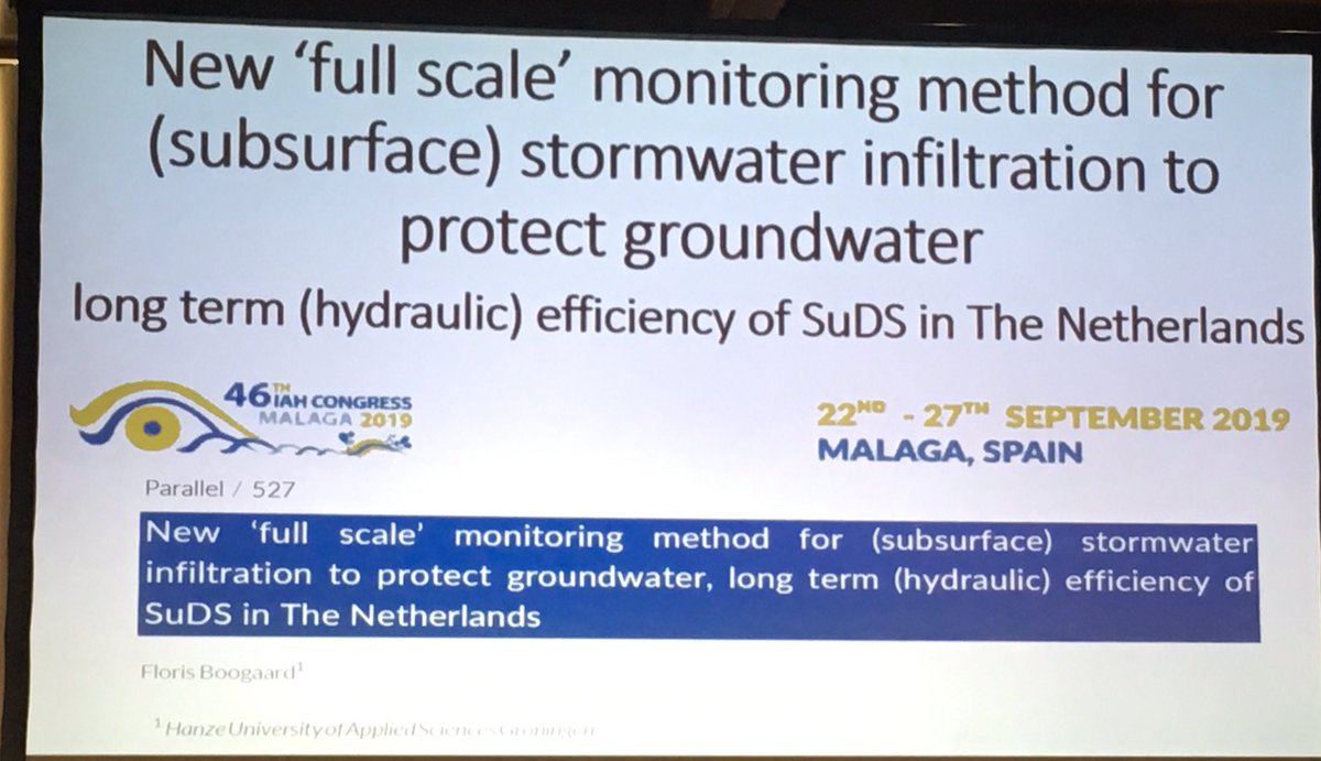 UrbangeoN's tweet photo. Great talk by @FlorisBoogaard on #fullscale #infiltration of #stormwater in #SuDS #BMPs #LCM #NBS related to #groundwater at #iah2019congress #climate #adaptation #inxces #reconnect   #watergo https://t.co/EUrMsFPDPx