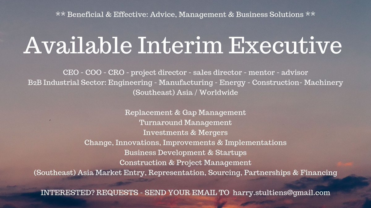 consultdustry's tweet photo. I am available for job or interim management project in Southeast Asia / Thailand, Malaysia, Vietnam, Indonesia, Philippines etc, country manager, general manager, project manager, sales manager - B2B engineering/industrial sector, contact email (in image) https://t.co/x9xvGRdr8v https://t.co/Mmb14oKGFa