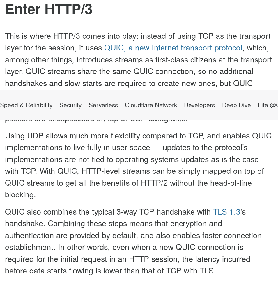 And it also means a change in how Internet works, and likely a change in how we should teach Inet protocols from now on. Reliability, order & encryption for the web are now in QUIC, no longer in TCP and TLS.