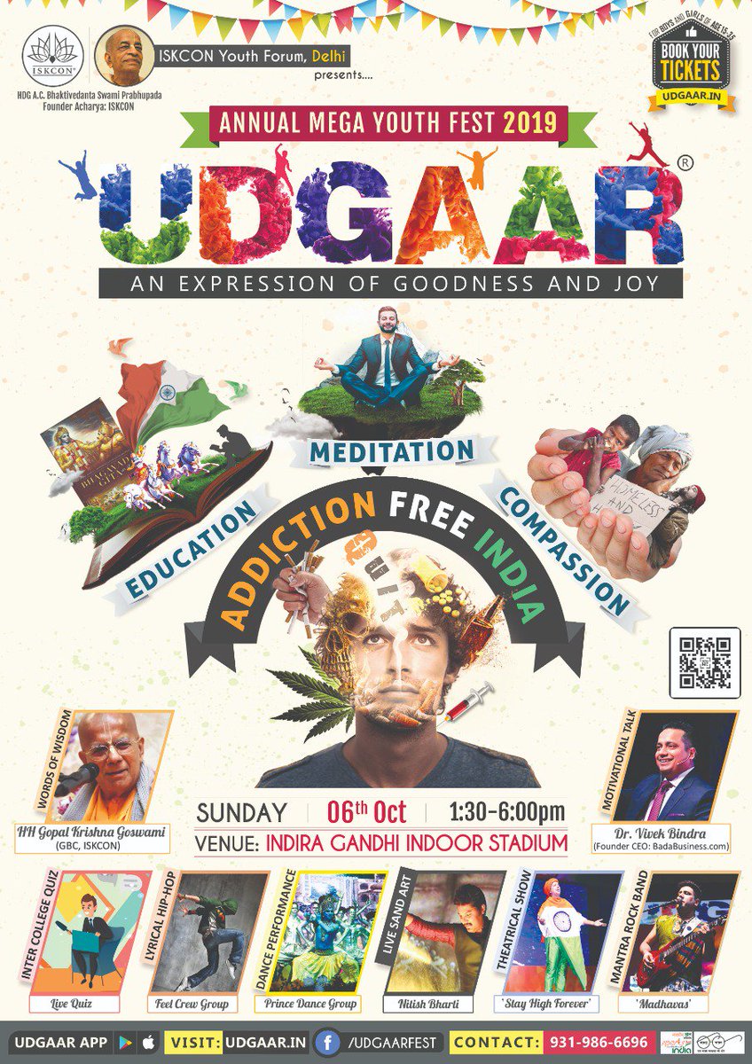 BhajanLal_JNU's tweet photo. Register yourself for this 📣 mega youth event. https://t.co/N5LrCg3u1e
#UDGAAR
#MakingIndiaAddictionFree 🇮🇳
Addiction promotes terrorism.
Education, Meditation & Compassion.
@HRDMinistry
@DrRPNishank
@drvivekbindraa
@AnugrahPrahasta
@IYFDelhi https://t.co/n1I8aP59iE
